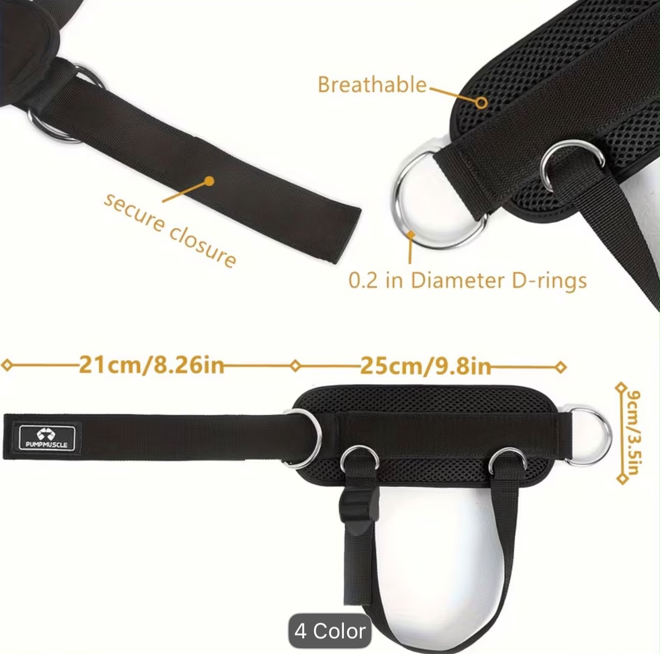PumpMuscle Ankle Cable Strap Adjustable D-Ring Attachment (Pair)