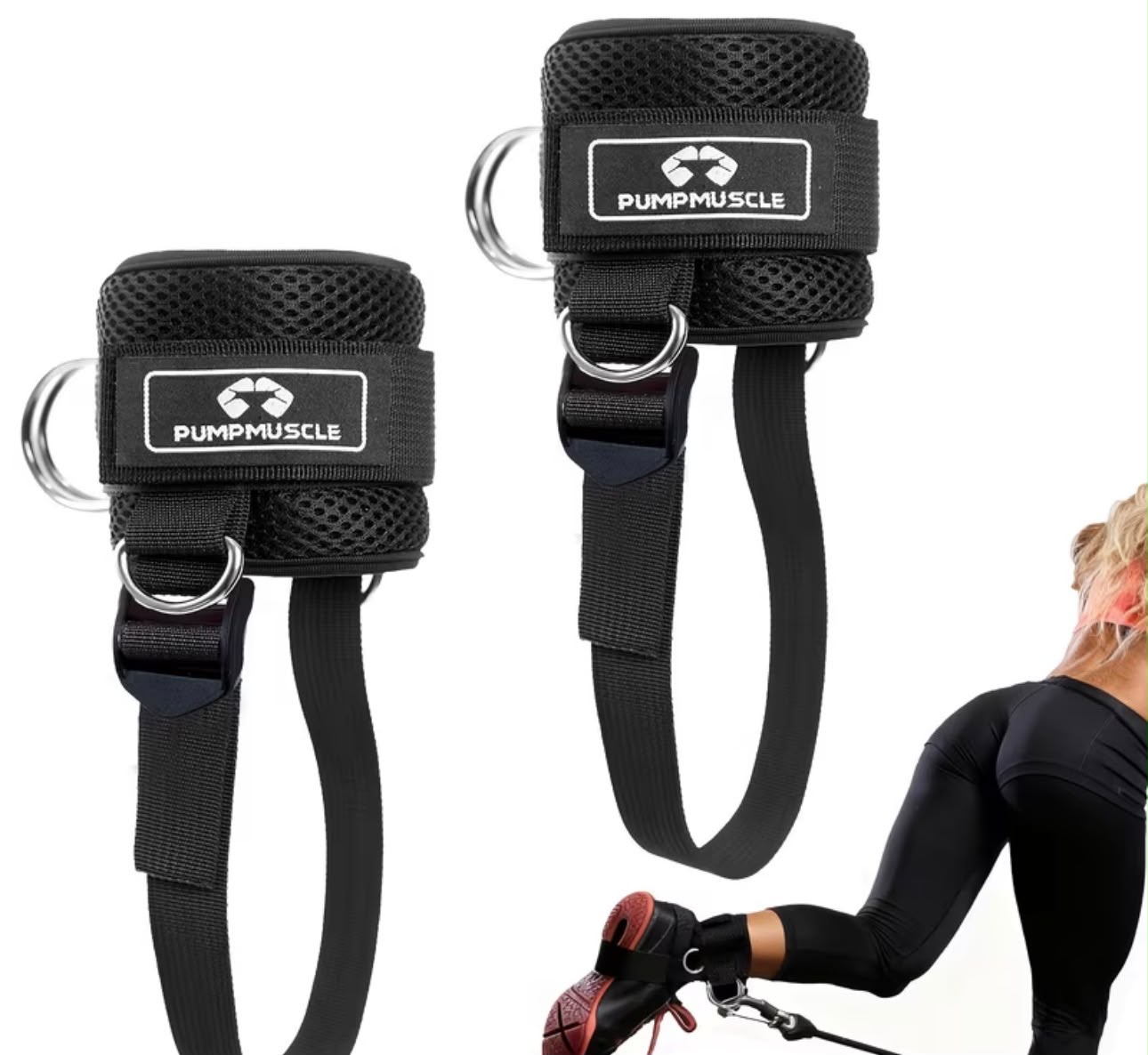 PumpMuscle Ankle Cable Strap Adjustable D-Ring Attachment (Pair)