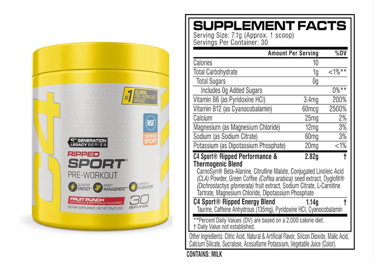 C4 Ripped Sport  Pre-Workout + Fat Burning Support (135mg caffeine)