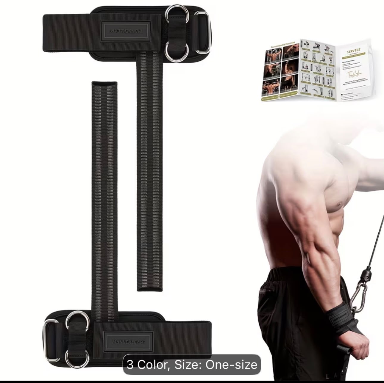 Adjustable Wrist Cable Strap Dual D-Ring Cuff (Pair)