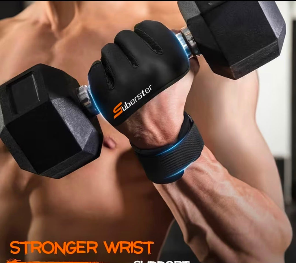 Suberster Deadlift Assist Strap & Cowhide Grip Gloves