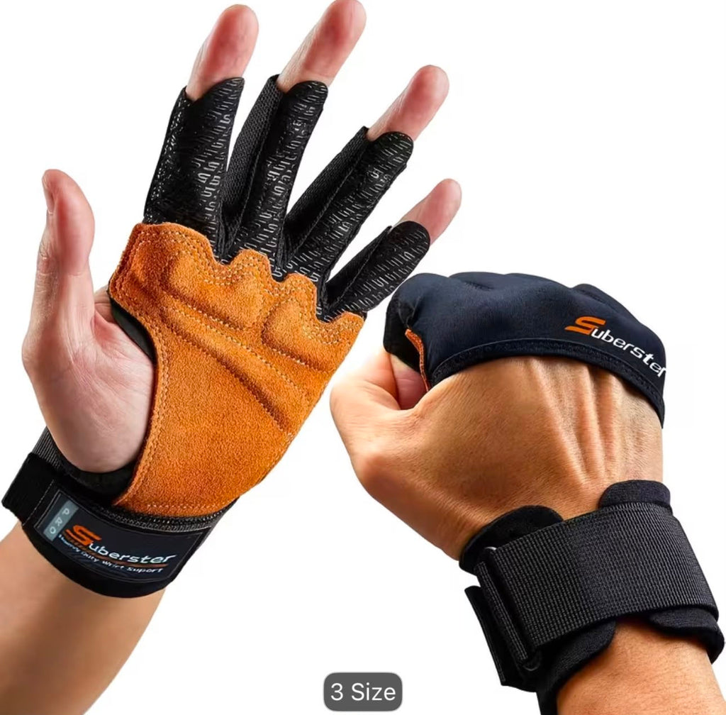 Suberster Deadlift Assist Strap & Cowhide Grip Gloves